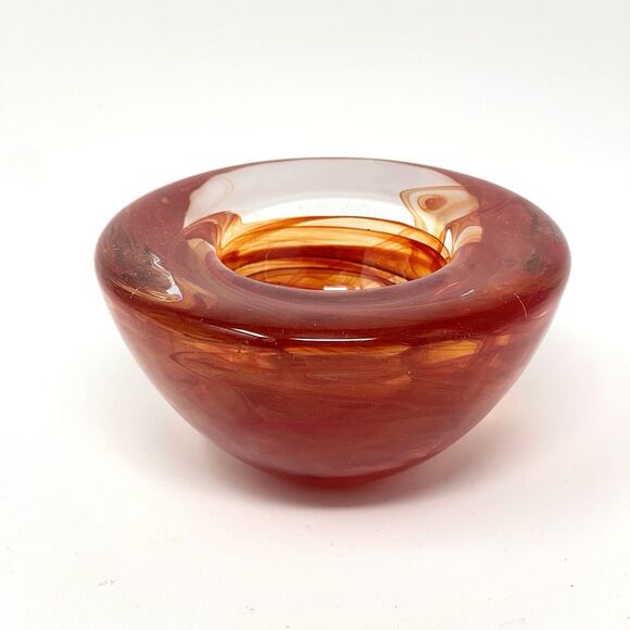 Kosta Boda Atoll Art Glass Votive Tea Light Candle Holder Red Swirl Sweden - Picture 1 of 6
